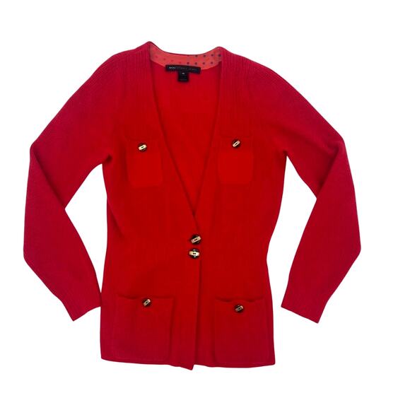 Y2K Vintage Cashmere Marc Jacobs Preppy Cardigan Button Sweater Button Red XS - Picture 1 of 5